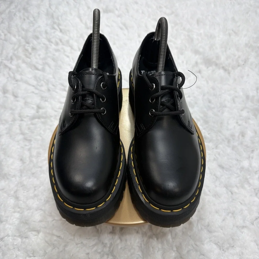 Women's Dr. Martens‎ 1461 Quad Black Leather Platform Shoes, Size 8 Chunky Tread